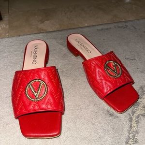 Red Valentino Leather Slides with slight heel